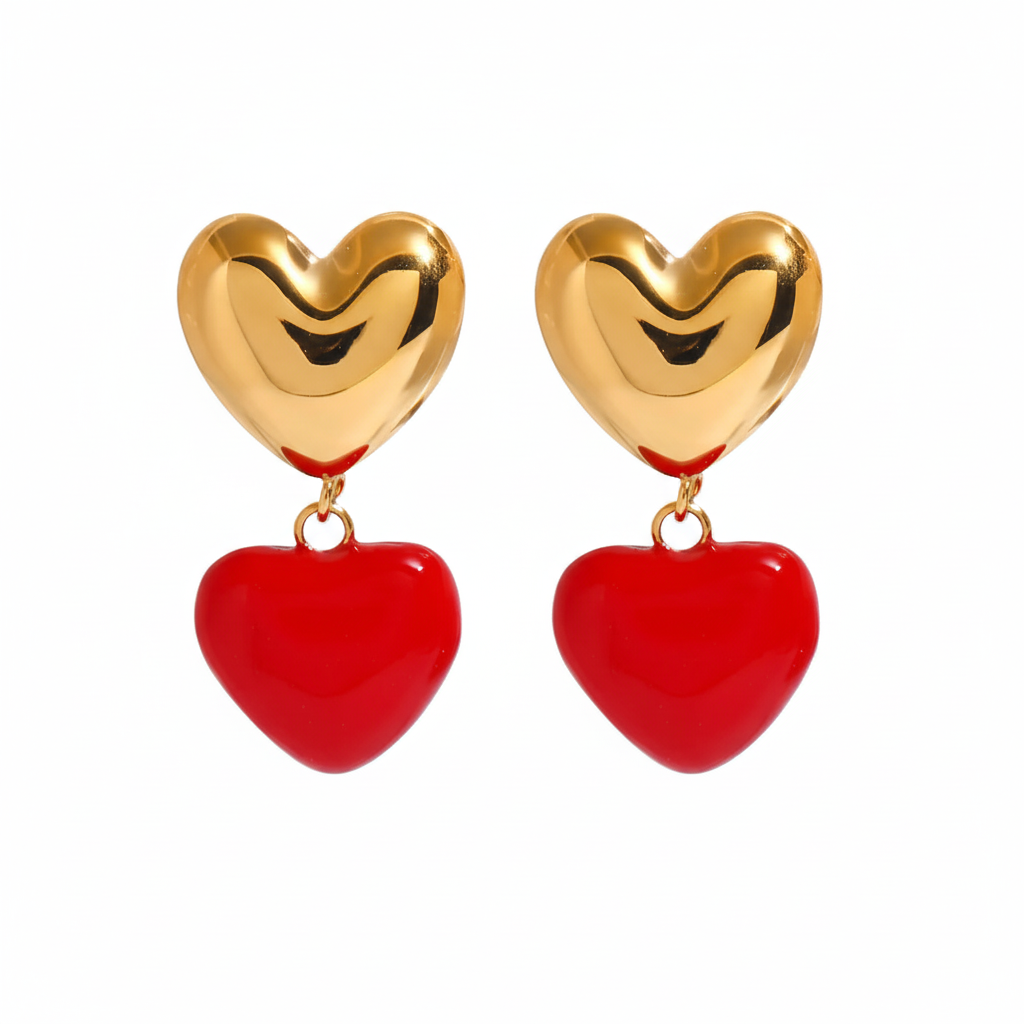 Red Heart Drop Earrings