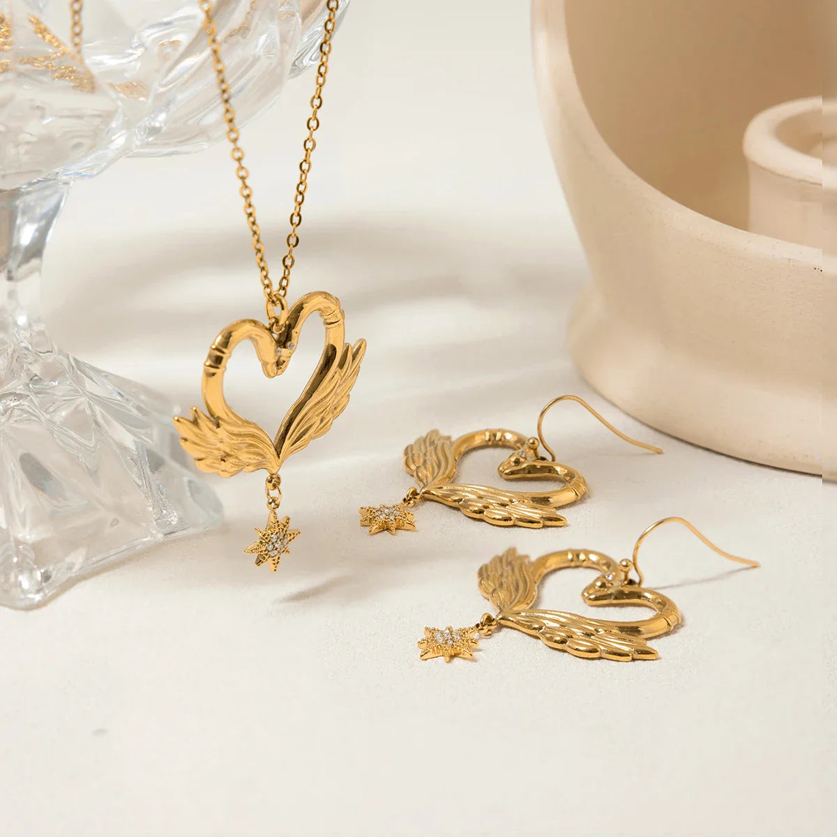 Swan Necklace and Earrings Set