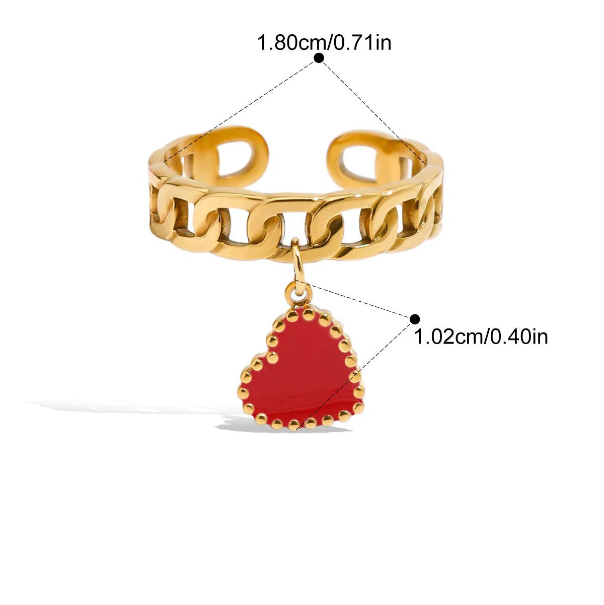 Heart Chain Ring - Pink & Red