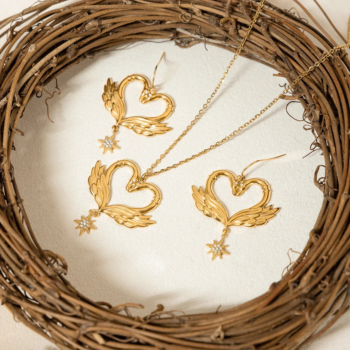 Swan Necklace and Earrings Set